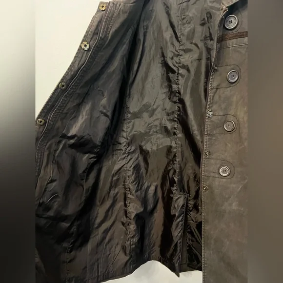 DKNY Dark Brown Military Style Double Breasted Trench Coat Size Medium - Picture 3 of 9